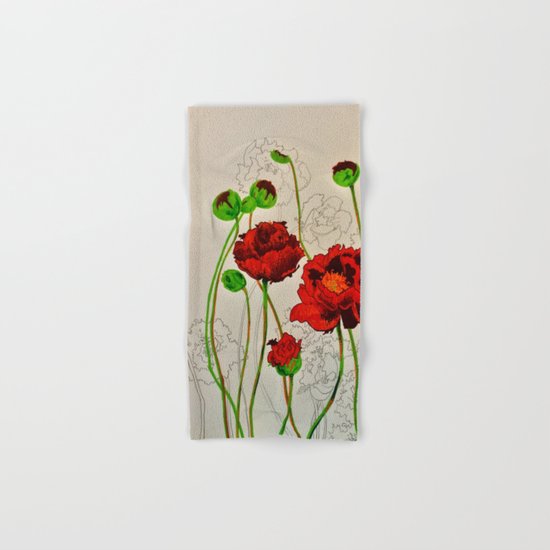 Very Red Flowers Hand & Bath Towel