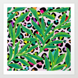 Lisa Frank Cheetah Print with Leaves Art Print