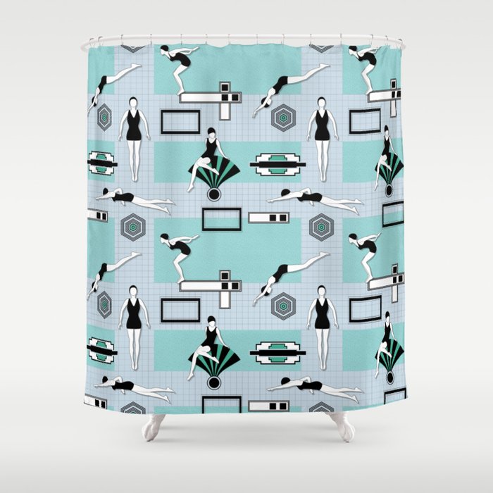 Art Deco Swimmers Shower Curtain
