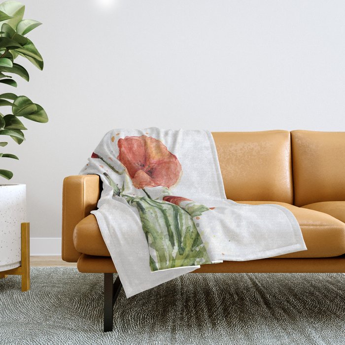 Red Poppies Watercolor Throw Blanket
