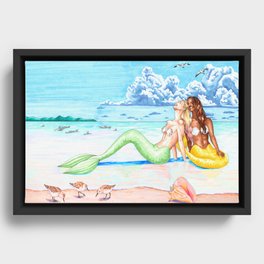 Mermaids at the Beach Framed Canvas