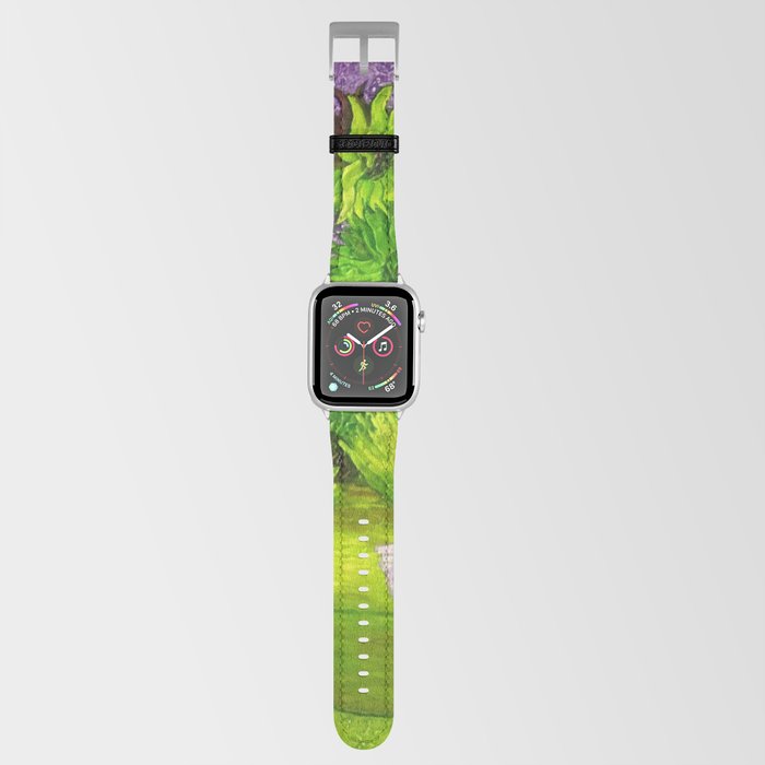 Vincent van Gogh Twelve green sunflowers in a vase still life with purple background portrait painting Apple Watch Band