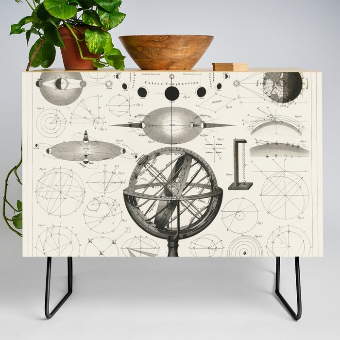 Bolder-Atlas by Brockhaus, printed in 1849, an antique drawing of vintage astrological spheres and charts and diagrams. Digitally enhanced from our own original lithograph Credenza