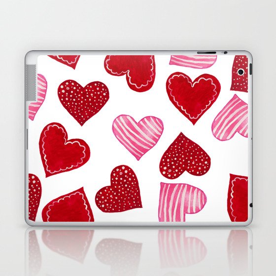Trendy Red Pink Watercolor Geometric Valentine's Hearts Laptop & iPad Skin
