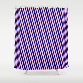 [ Thumbnail: Pink & Blue Colored Lines Pattern Shower Curtain ]