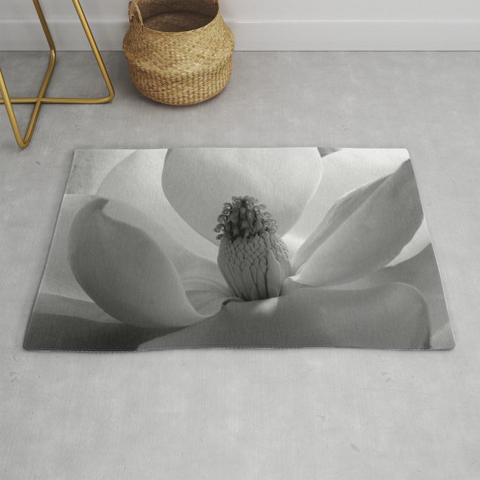 Magnolia flower blossom floral black and white photography / photograph Rug