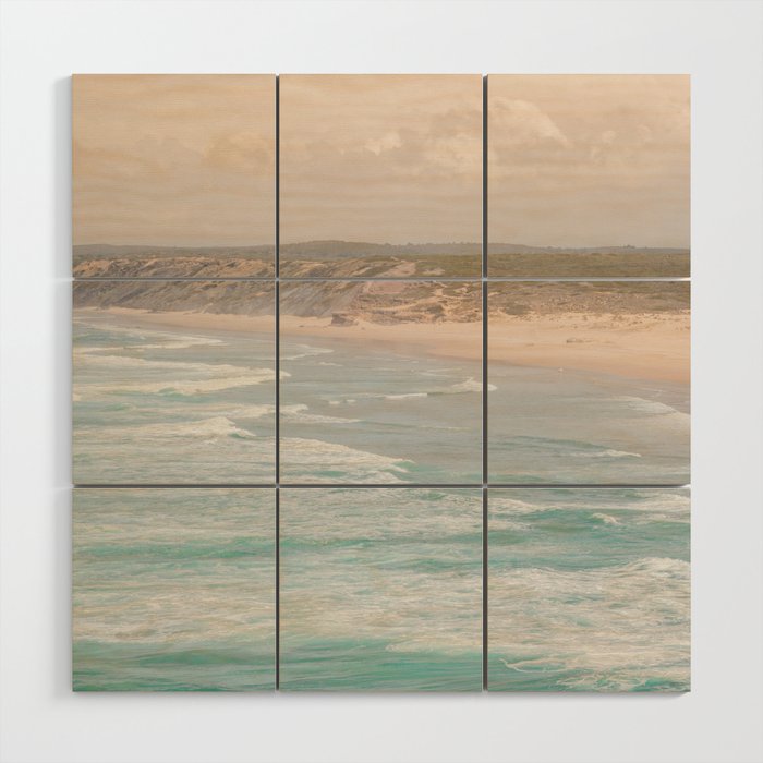 Sunset on Bordeira’s Beach | Pastel Color Beach Photography in Portugal Art Print | Ocean Waves in Color Wood Wall Art