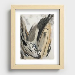 Drift [5]: a neutral abstract mixed media piece in black, white, gray, brown Recessed Framed Print