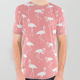 White flamingo silhouettes seamless pattern on sweet pink background All Over Graphic Tee