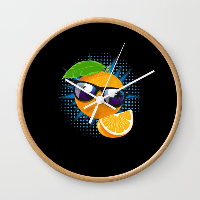 Orange Sunglasses Juice Fruit Wall Clock