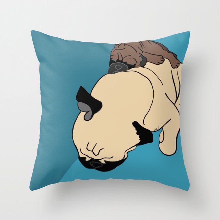 Pug and puppy napping Throw Pillow