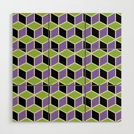 Geometric Cube Pattern 130 Black Green and Lavender Wood Wall Art