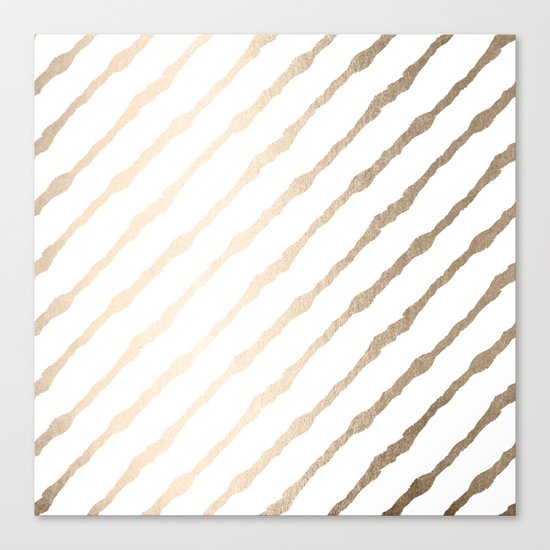 Simply Diagonal Stripes in White Gold Sands on White Canvas Print