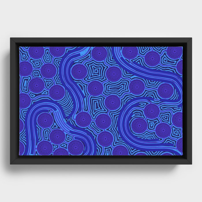 The Rivers around Us (blue) - Authentic Aboriginal Art Framed Canvas