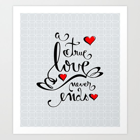 Valentine Love Calligraphy and Hearts Art Print