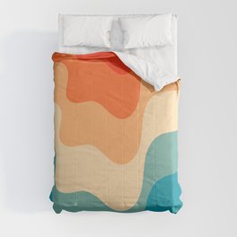 Retro 80s Blue and Orange Mid-Century Minimalist Abstract Art Ripples Comforter