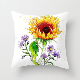 Sunflower and New England Aster Throw Pillow