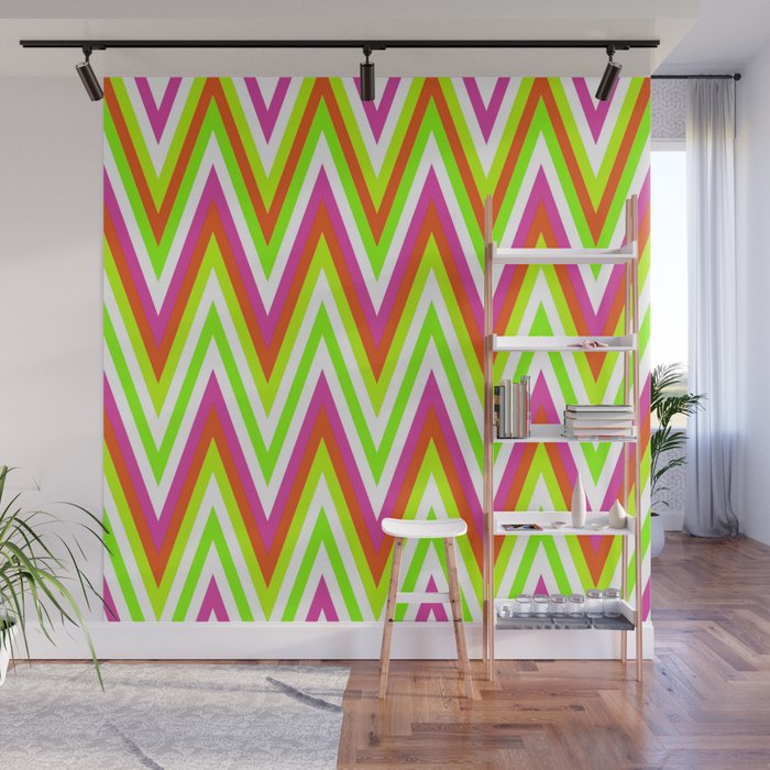 Chevron Design In Green Lime Red Pink Zigzags Wall Mural