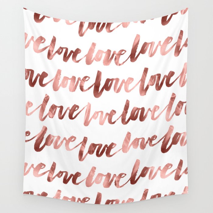 Love Script Rose Gold Typography Pattern 2 Wall Tapestry