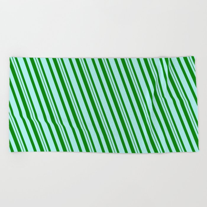 Turquoise and Green Colored Stripes Pattern Beach Towel