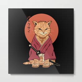 Neko Battousai Metal Print | Feline, Samurais, Animal, Graphicdesign, Japaneseart, Woodblock, Japan, Retro, Felines, Samurai 