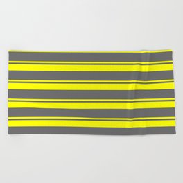 [ Thumbnail: Yellow and Dim Gray Colored Lined/Striped Pattern Beach Towel ]