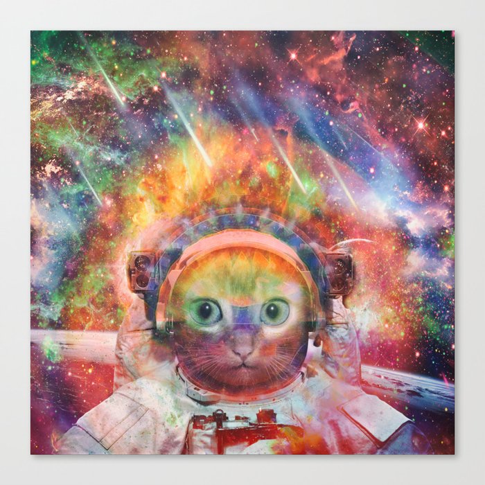 Psychedelic Trippy Cat Astronaut Canvas Print