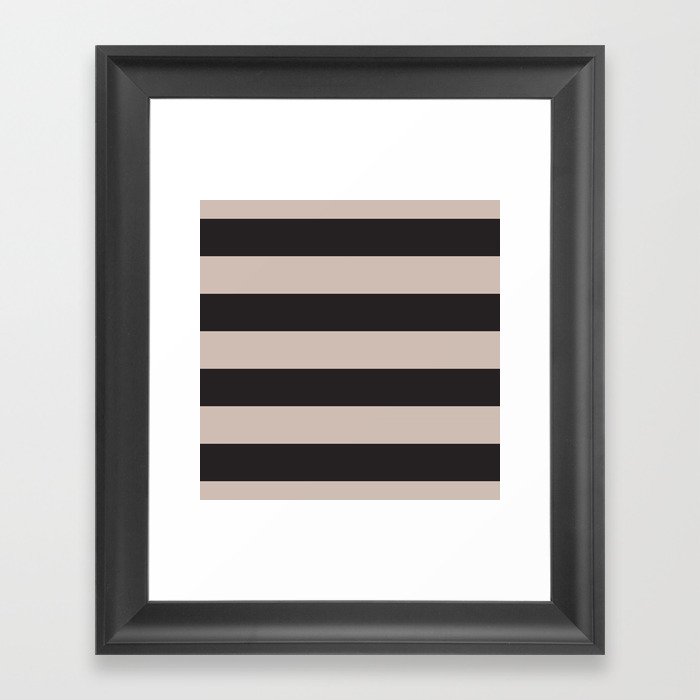 Onyx Black and Ivory Cabana Poolside Stripes Framed Art Print