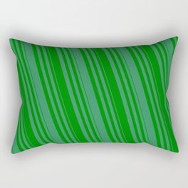 [ Thumbnail: Sea Green & Green Colored Striped Pattern Rectangular Pillow ]
