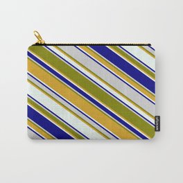 [ Thumbnail: Colorful Light Gray, Green, Goldenrod, Mint Cream, and Blue Colored Pattern of Stripes Carry-All Pouch ]