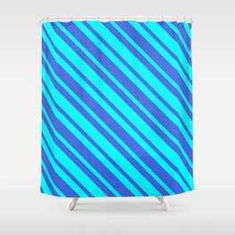 [ Thumbnail: Aqua & Royal Blue Colored Stripes Pattern Shower Curtain ]
