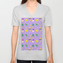 ff pattern lilac V Neck T Shirt