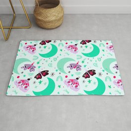 Moths and Moons - Green & Pink Area & Throw Rug