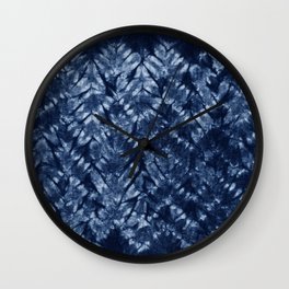 Indigo Blue Shibori Tie Dye, Boho Art Wall Clock