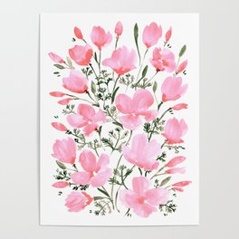 Pink watercolor California poppies Poster
