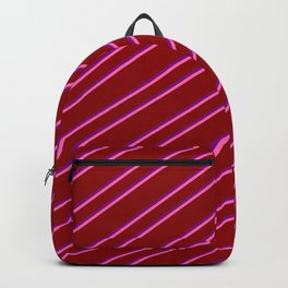 [ Thumbnail: Dark Red, Purple, and Hot Pink Colored Striped/Lined Pattern Backpack ]