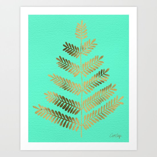Leaflets – Turquoise & Gold Art Print