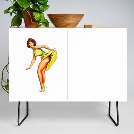 Copy of Sexy Blonde Vintage Pinup In Blue Dress Credenza