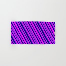 [ Thumbnail: Purple, Blue & Fuchsia Colored Lined Pattern Hand & Bath Towel ]