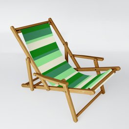 [ Thumbnail: Sea Green, Light Green, Beige, and Green Colored Lined Pattern Sling Chair ]
