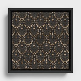 Persian Oriental Pattern - Black Leather and gold Framed Canvas