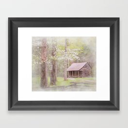 Cabin Under the Dogwoods Framed Art Print