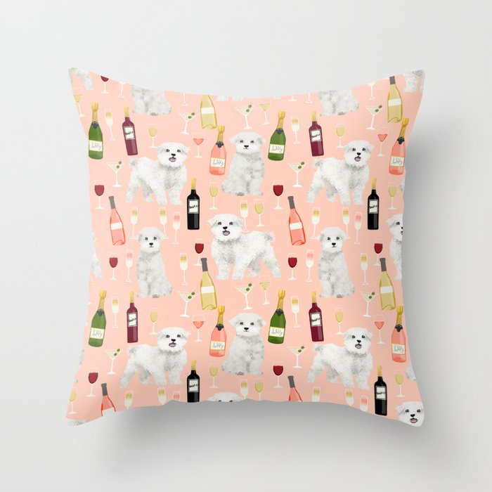 Maltese dog breed wine champagne summer pattern dog gifts pet friendly dogs Throw Pillow