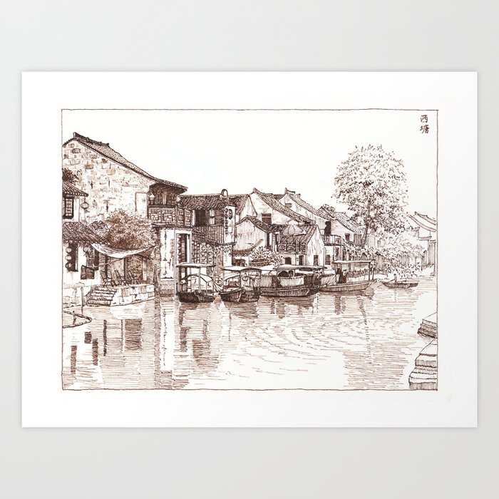 On the Banks of an Ancient Town Art Print