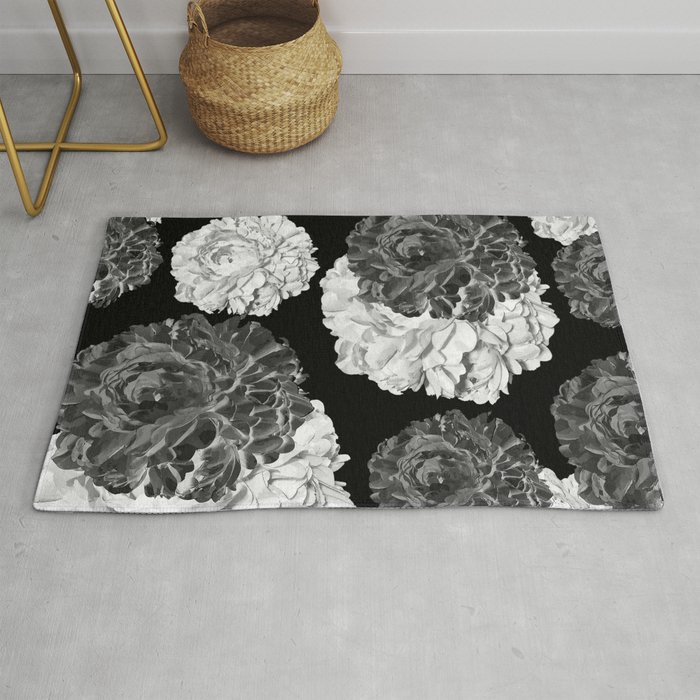 Cabbage Roses Black And White Rug By Saundramyles Society6