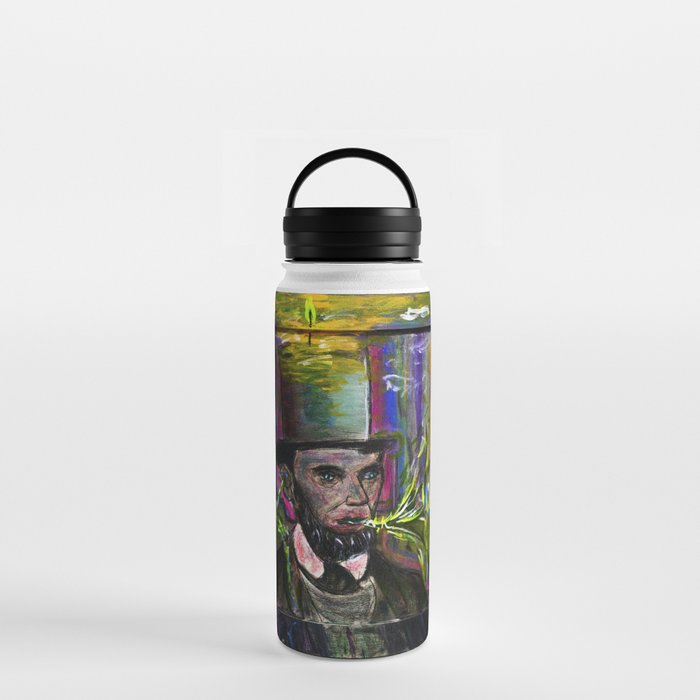 psychedelic US president  Abraham Lincoln with Trippy top-hat and rainbow halo Water Bottle