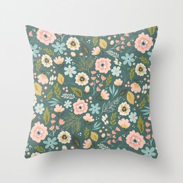 Wildflowers All Over - Teal Throw Pillow