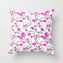 Cherry blossom Hanami ink Pattern Fuchsia  Throw Pillow