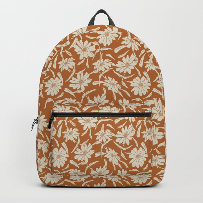 cream flowers on burnt orange Backpack