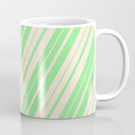 [ Thumbnail: Light Green & Beige Colored Stripes Pattern Coffee Mug ]